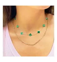The Lovery Small Malachite Clover Necklace 14K Gold
