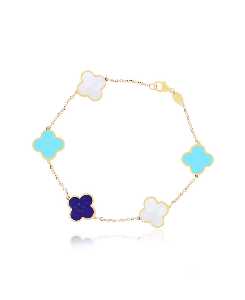 The Lovery Large Blue Mixed Clover Bracelet 14K Gold