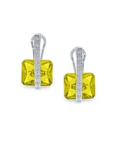 Bling Jewelry Art Deco Style Square Cubic Zirconia Rectangle Emerald Cut Cz Drop Earrings Rhodium Plated Omega Back