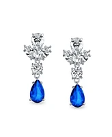 Bling Jewelry Cubic Zirconia Cz Statement Dangle Leaf Teardrop Formal Chandelier Clip On Earrings Silver Plated