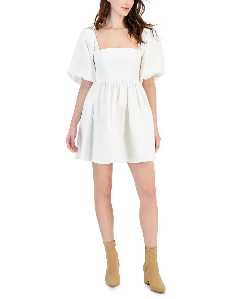 Avec Les Filles Women's Balloon Sleeve Cotton A-Line Dress