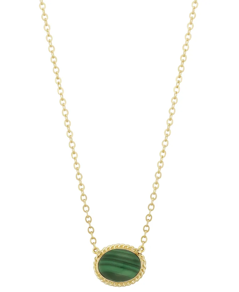 Malachite Oval Rope-Framed Pendant Necklace 14k Gold, 18" + 1" extender (Also Lapis Lazuli)