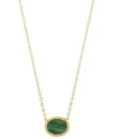 Malachite Oval Rope-Framed Pendant Necklace 14k Gold, 18" + 1" extender (Also Lapis Lazuli)