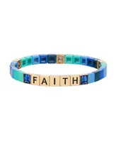 Unwritten Blue Crystal and Enamel Faith Stretch Bracelet