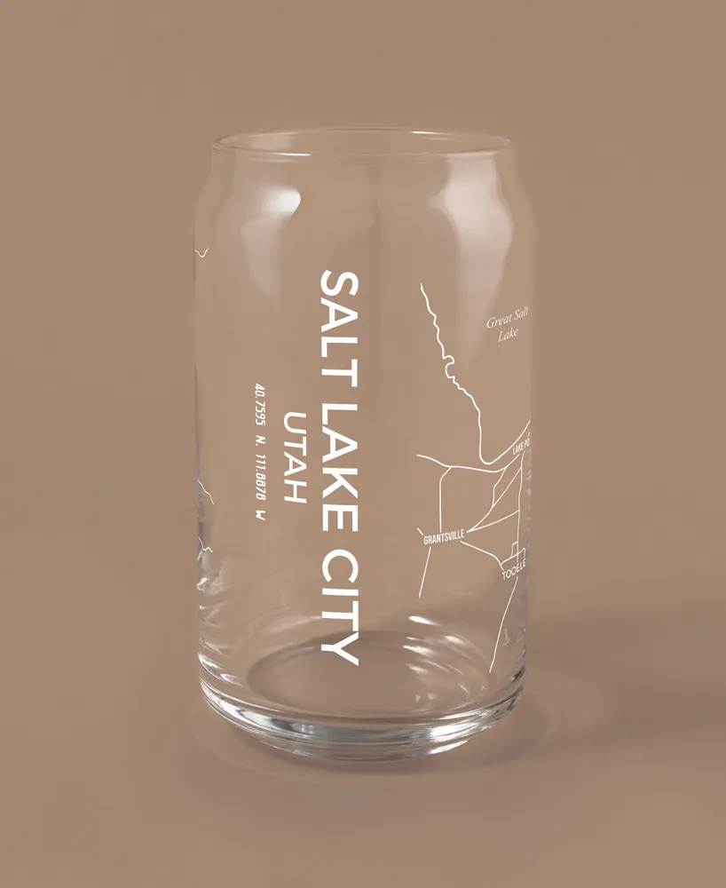 Narbo The Can Salt Lake City Map 16 oz Everyday Glassware, Set of 2