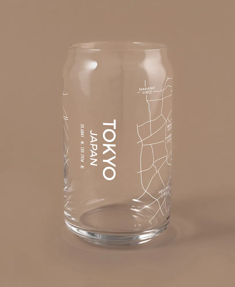 Narbo The Can Tokyo Map 16 oz Everyday Glassware, Set of 2