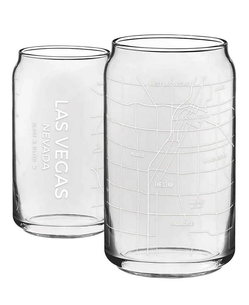 Narbo The Can Las Vegas Map 16 oz Everyday Glassware, Set of 2