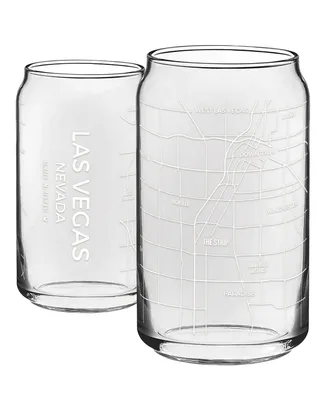 Narbo The Can Las Vegas Map 16 oz Everyday Glassware, Set of 2