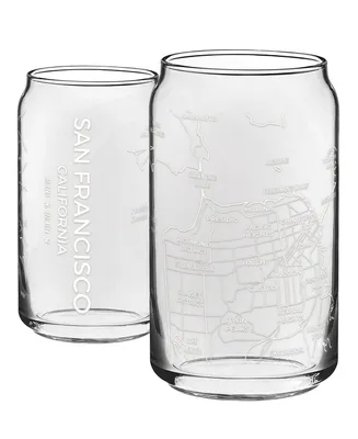Narbo The Can San Francisco Map 16 oz Everyday Glassware, Set of 2