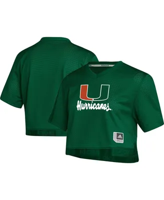 Women's adidas Green Miami Hurricanes V-Neck Cropped Jersey