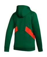 Men's adidas Green Miami Hurricanes Travel Aeroready Pullover Hoodie