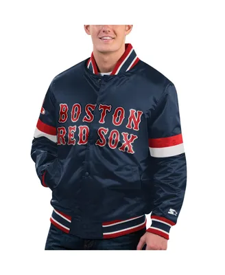 Men's Starter Navy Distressed Boston Red Sox Home Game Satin Full-Snap Varsity Jacket