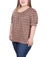 Ny Collection Plus Size Short Sleeve Balloon Sleeve Top with Hardware