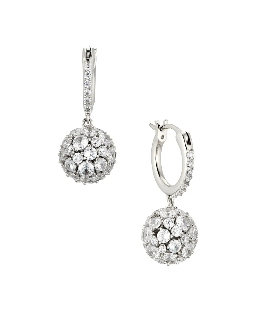 Ava Nadri Silver-Tone Cubic Zirconia Small Huggie Disco Ball Drop Earrings