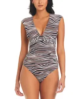 Bleu by Rod Beattie Women's Animal Instinct Cap-Sleeve One-Piece Swimsuit