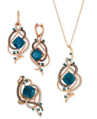 Le Vian Crazy Collection Deep Sea Blue Topaz Diamond Ring Pendant Necklace Drop Earrings Collection In 14k Rose Gold