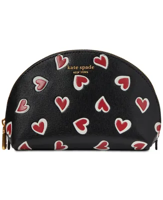 kate spade new york Morgan Stencil Hearts Embossed Printed Saffiano Leather Small Dome Cosmetic Bag