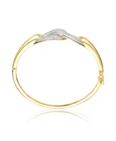 Genevive Sterling Silver 14k Yellow Gold Plated with Cubic Zirconia Entwined Double Raindrop Bangle Bracelet