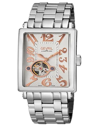 Gevril Men's Avenue of Americas Intravedere Silver-Tone Stainless Steel Watch 44mm