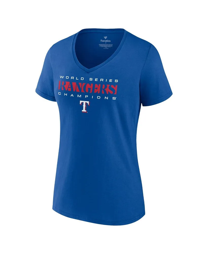 Women's Fanatics Royal Texas Rangers 2023 World Series Champions Jersey Roster V-Neck T-shirt