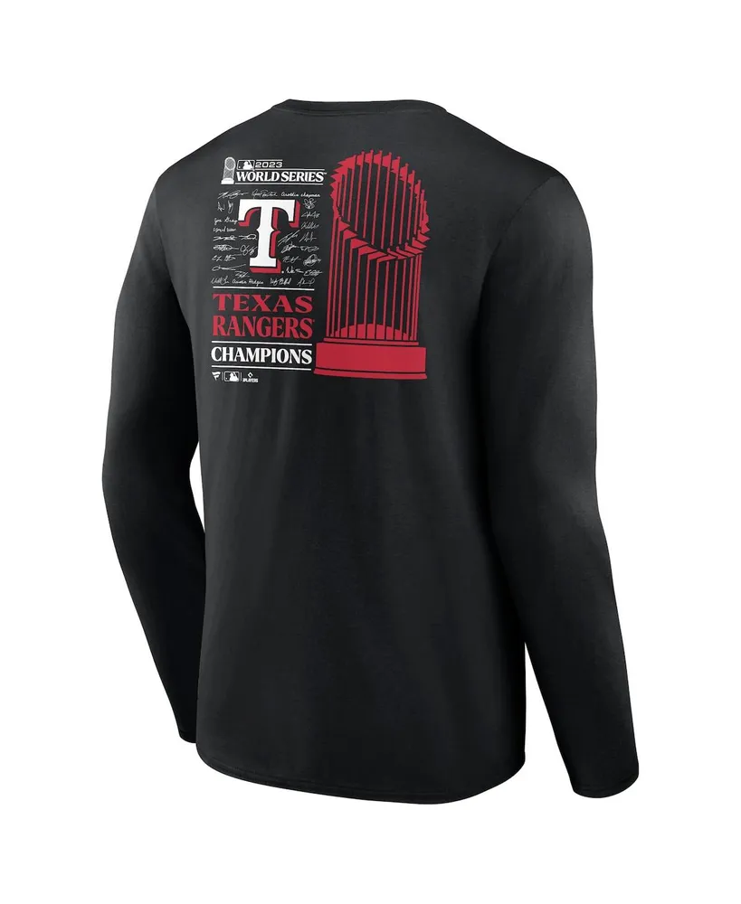 Men's Fanatics Black Texas Rangers 2023 World Series Champions Signature Roster Long-Sleeve T-shirt