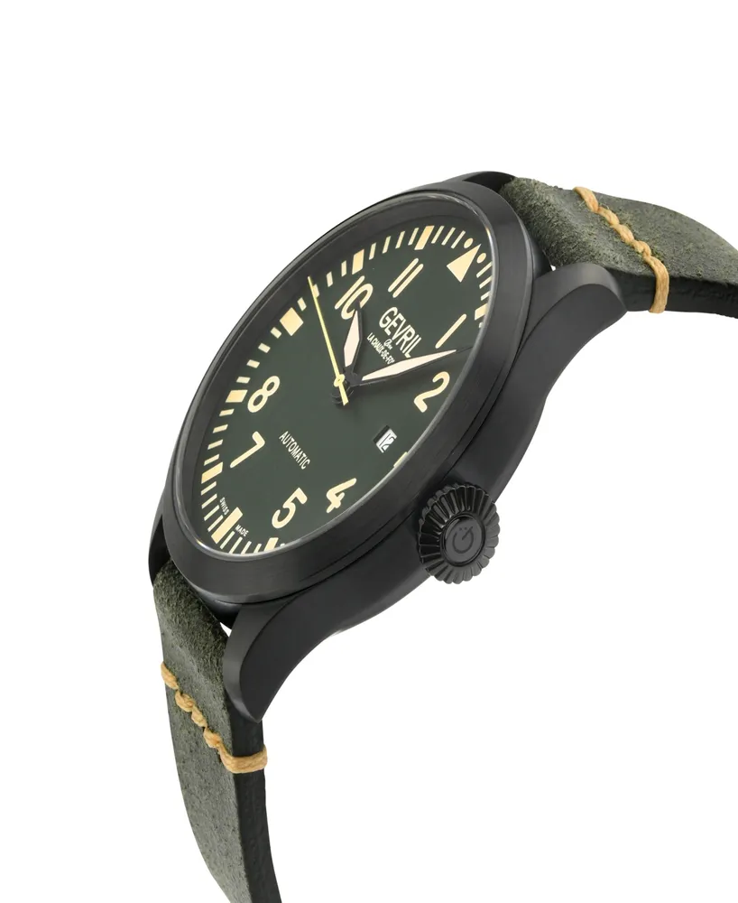 Gevril Men's Vaughn Olive Green Leather Watch 44mm