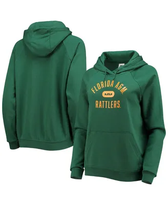 Women's Nike x LeBron James Green Florida A&M Rattlers Pillbox Varsity Raglan Pullover Hoodie