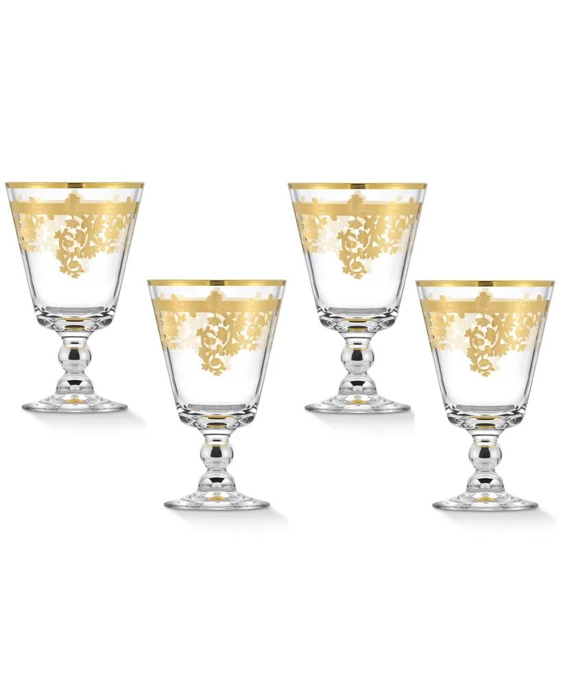 Lorren Home Trends Rosalie Gold Short Goblet, Set of 4