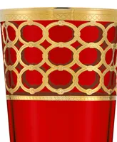Lorren Home Trends Deep Red Colored High Ball with Gold-Tone Rings, Set of 4