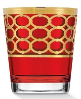 Lorren Home Trends Deep Red Colored Double Old Fashion with Gold-Tone Rings, Set of 4