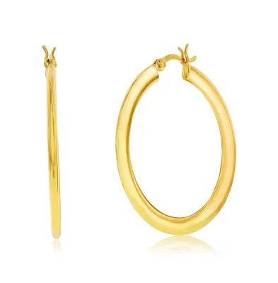 Sterling Silver or Gold Plated over Sterling Silver 40mm Polished Flat Hoop Earrings