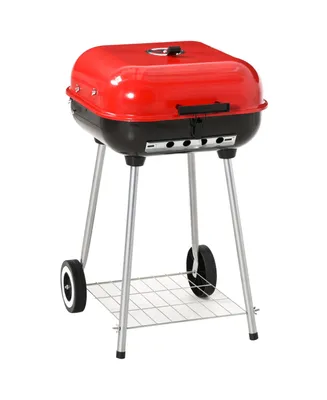 Outsunny 19" Steel Enamel Coated Portable Outdoor Charcoal Barbecue Grill with Wheels