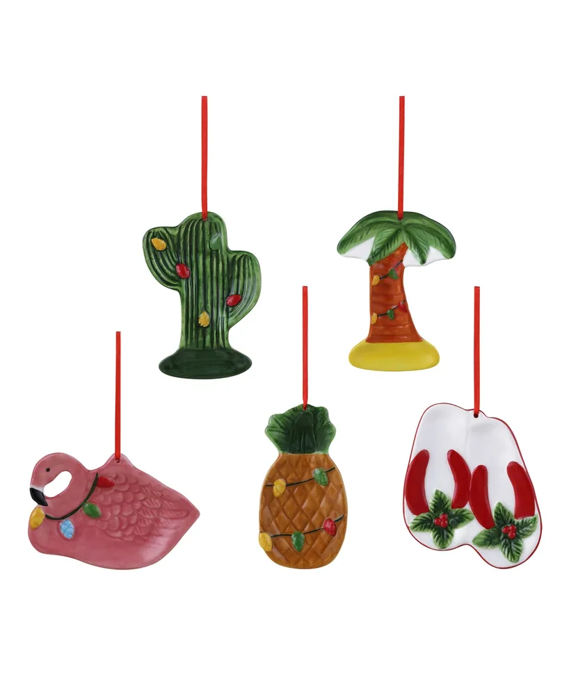 4" Ceramic Tropical Ornaments, Set of 5