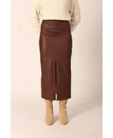 Julianne Bartolotta Women's Faux Leather Midi Skirt With Slit