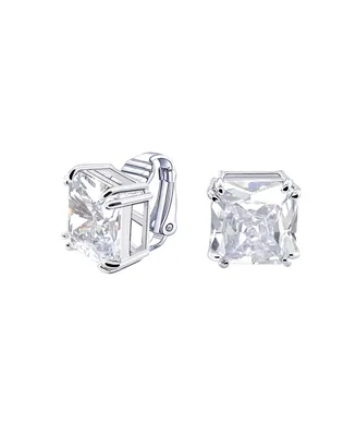 Bling Jewelry Classic Large Statement 5CT Square Princess Cut Cubic Zirconia Cz Solitaire Clip On Stud Earrings For Women Rhodium Plated Non Pierc