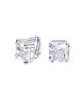 Bling Jewelry Classic Large Statement 5CT Square Princess Cut Cubic Zirconia Cz Solitaire Clip On Stud Earrings For Women Rhodium Plated Non Pierc