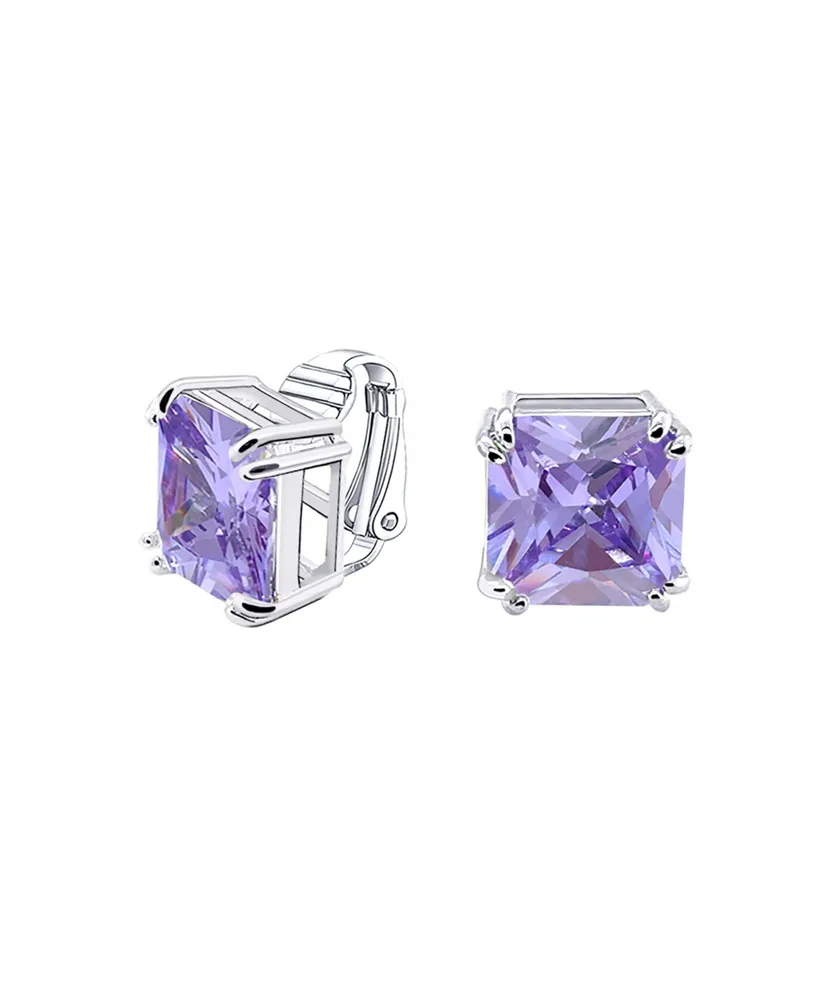 Bling Jewelry Classic Large Statement 5CT Square Princess Cut Cubic Zirconia Cz Solitaire Clip On Stud Earrings For Women Rhodium Plated For Non Pierc