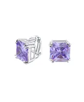 Bling Jewelry Classic Large Statement 5CT Square Princess Cut Cubic Zirconia Cz Solitaire Clip On Stud Earrings For Women Rhodium Plated For Non Pierc