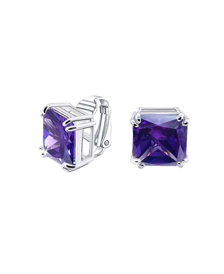 Bling Jewelry Classic Large Statement 5CT Square Princess Cut Aaa Cubic Zirconia Cz Solitaire Clip On Stud Earrings For Women Rhodium Plated Non P