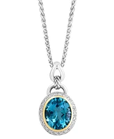 Effy Blue Topaz (5-7/8 ct. t.w.) & Diamond (1/10 ct. t.w.) Halo 18" Pendant Necklace in Sterling Silver & 18k Gold-Plate