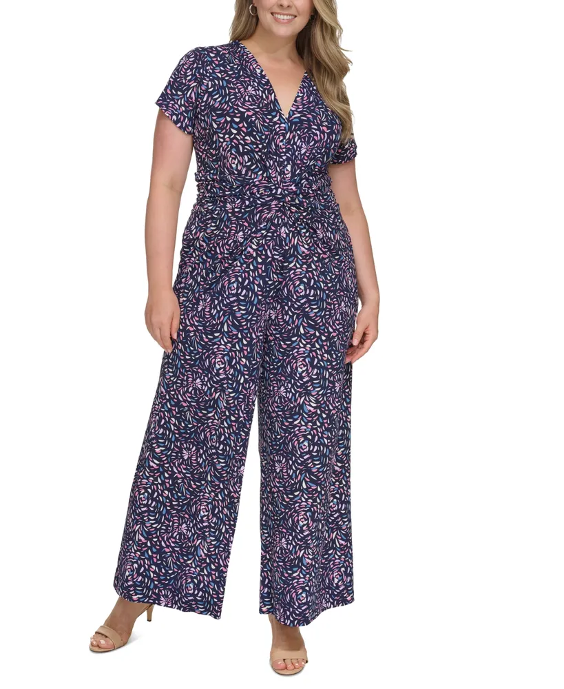 Vince Camuto Plus Printed Twist-Front Jumpsuit