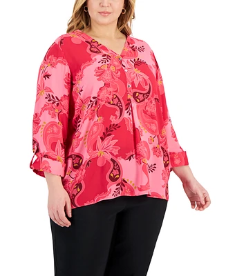 Jm Collection Plus Glamorous Garden Utility Top, Created for Macy's