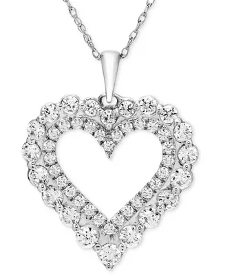 Diamond Double Heart 18" Pendant Necklace (1 ct. t.w.) in 10k White Gold