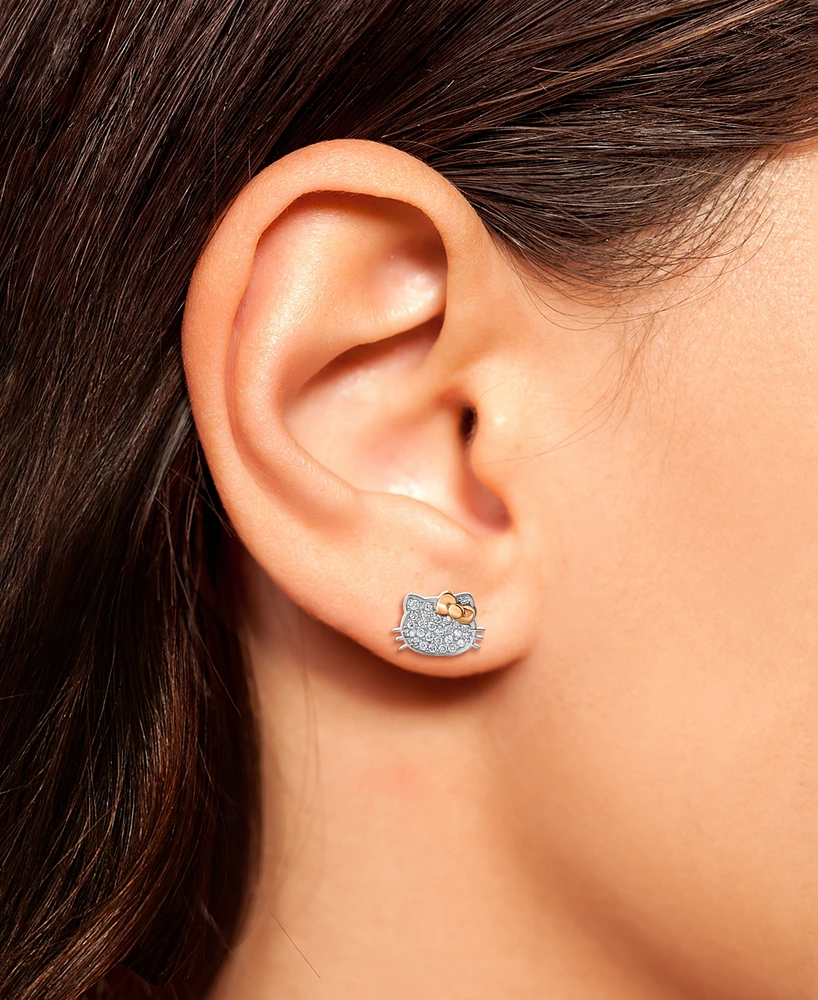 Hello Kitty Diamond Pave Stud Earrings (1/4 ct. t.w.) in 10k White & Rose Gold