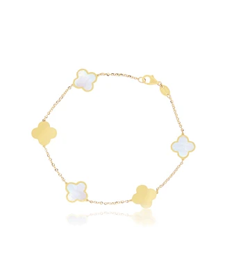 The Lovery Small Mother of Pearl Clover Bracelet 14K Gold