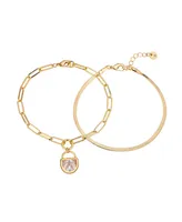 Unwritten Cubic Zirconia Lock 2-Piece Bracelet Set