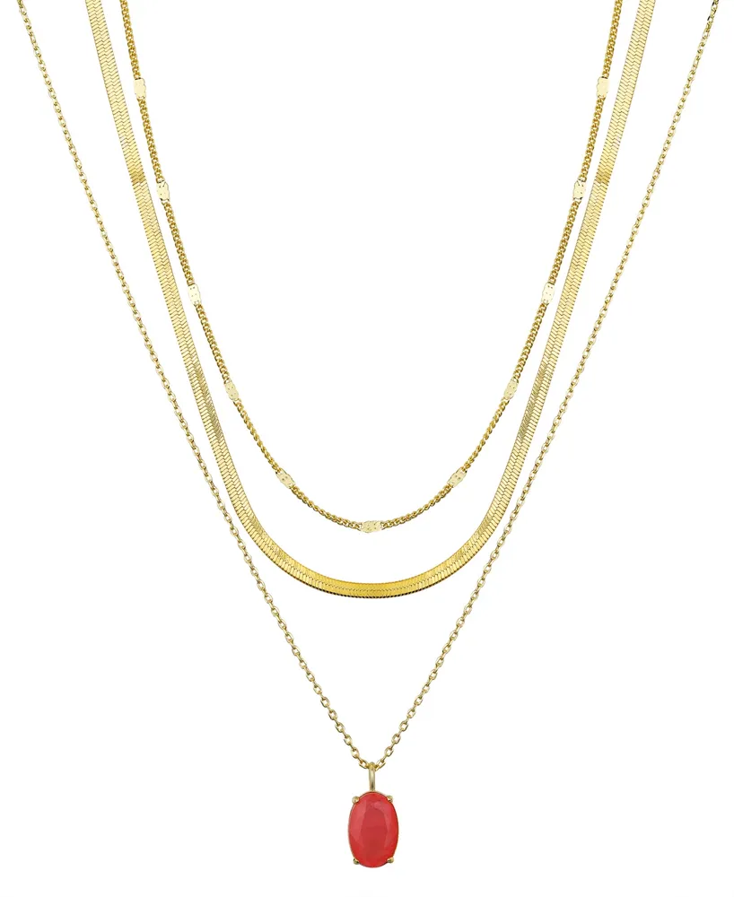 Unwritten Pink Oval 3-Piece Necklace Set