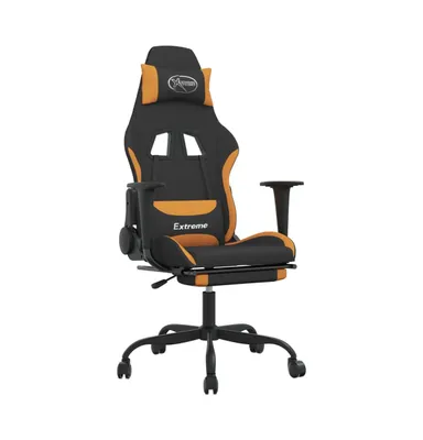 Massage Gaming Chair with Footrest Black and Orange Fabric