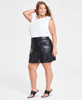 Bar Iii Plus Size Pleated Shoulder Top Pleather Grommet Mini Skirt Created For Macys