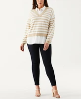 Ella Rafaella Plus Striped Layered Long Sleeve Sweater